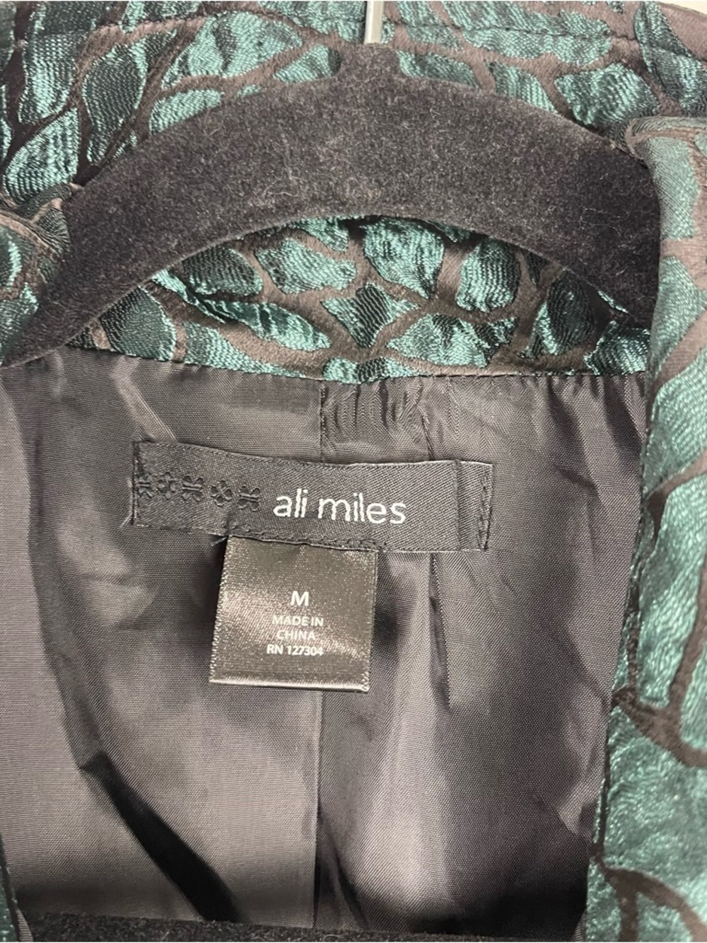 Ali Miles Jacket NWT Size M Textured Green Floral Print Open Front Artsy Chic - Picture 4 of 10